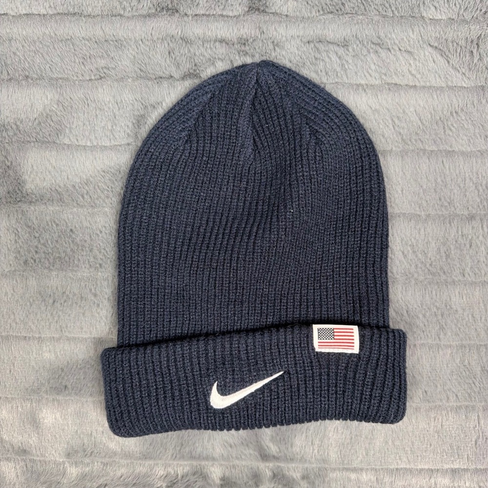 Nike Peak Beanie Navy Blue Cuffed Knit American Flag Swoosh FN2359-451 One Size